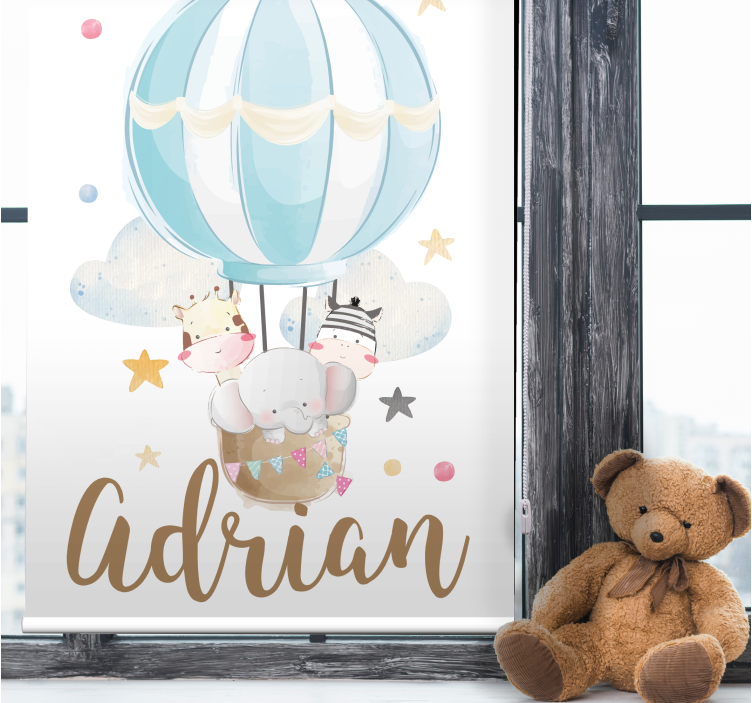 Dyr på ballon med stjerner og skyer rullgardin - TenStickers