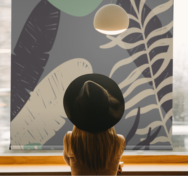 Tropisk grønt mønster Blomster og planter på rullegardin - TenStickers