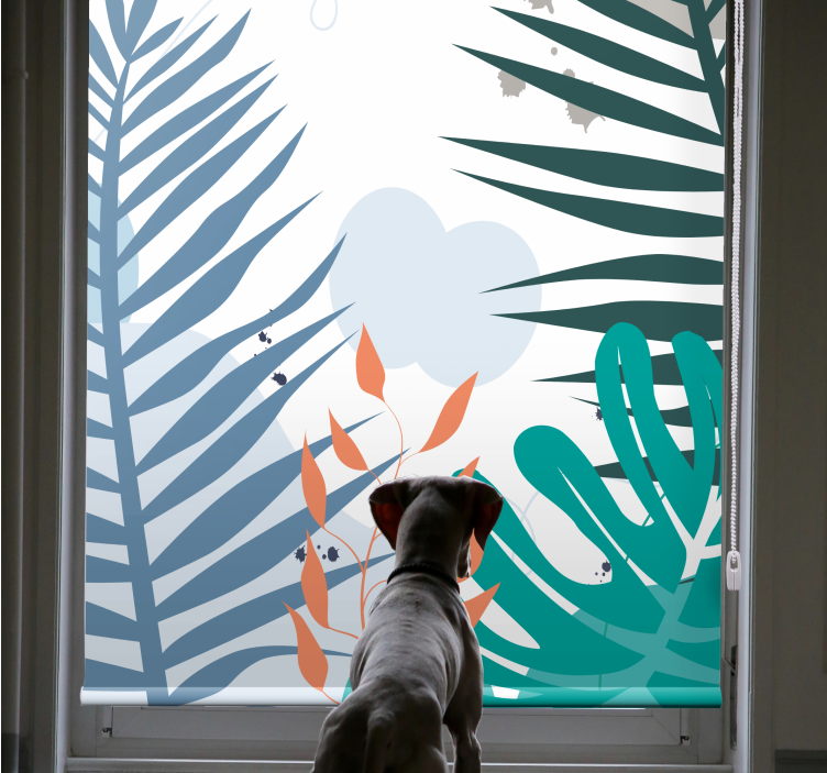 Tropiske store blade Blomster og planter på rullegardin - TenStickers