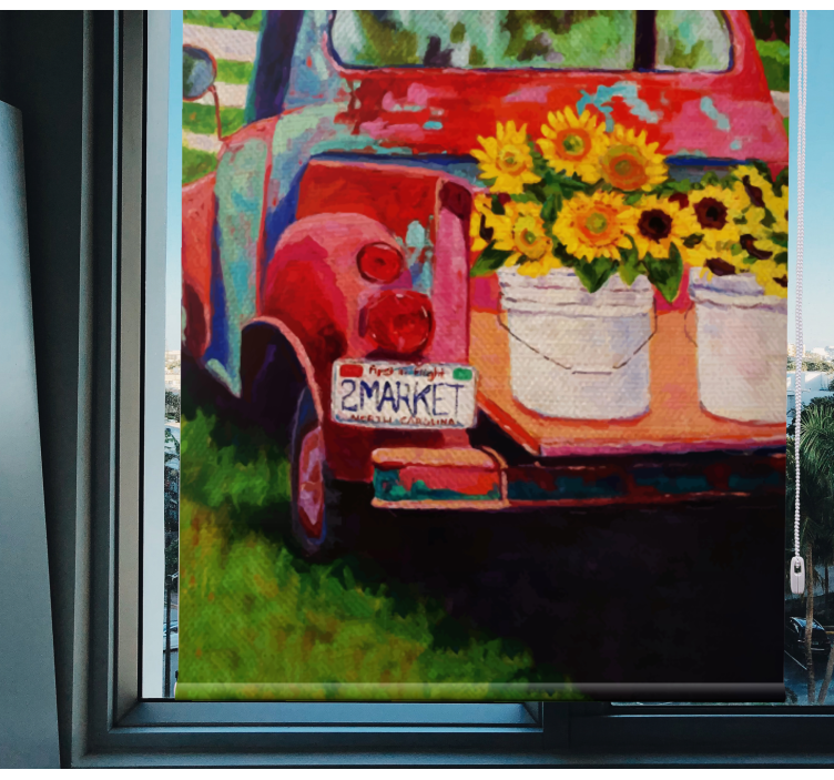 Vintage lastbil buket rullegardiner med blomster - TenStickers