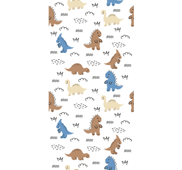 Mørklægningsgardiner børn glade blå og brune dinosaurer - TenStickers