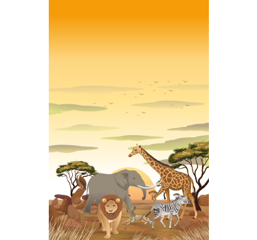 Afrikansk tegneserie landskab dyr rullgardin - TenStickers