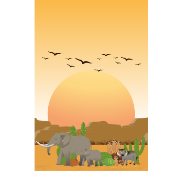 Afrikansk solnedgang i det vilde dyr rullgardin - TenStickers
