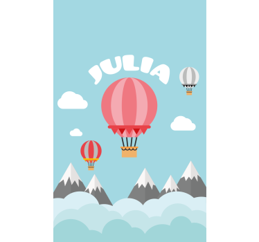 Grå og lyserøde bjerge og balloner rullgardin kunst - TenStickers