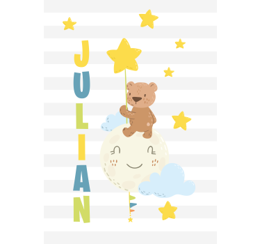 Brun bamse med balloner og stjerneRullegardin kunst - TenStickers