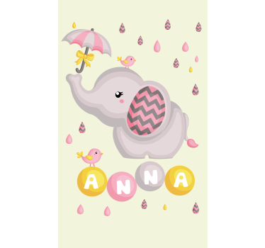 Elefant og fugl med paraply personlig rullgardin - TenStickers
