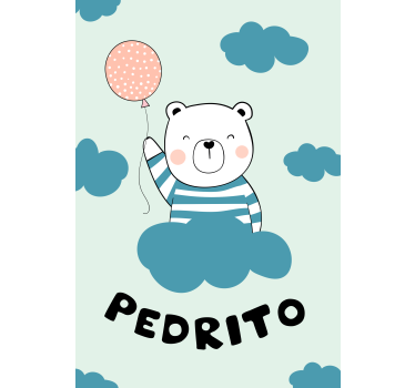 Hvid babybjørn på lyserød sky personaliseret rullgardin - TenStickers