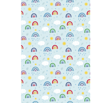 Blå himmel med solen og regnbuer sky rullegardin - TenStickers