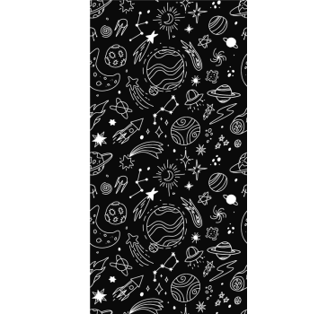 Sort og hvid kosmiske illustrationer børn rullgardin - TenStickers