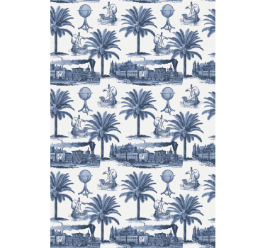 Blå palme scene vintage rullegardin - TenStickers