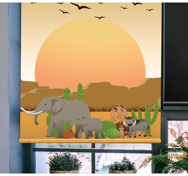 Afrikansk solnedgang i det vilde dyr rullgardin - TenStickers