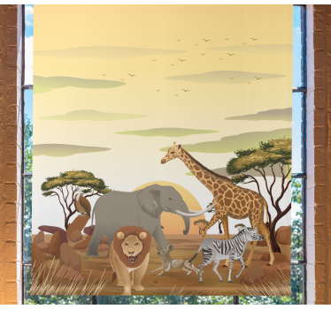 Afrikansk tegneserie landskab dyr rullgardin - TenStickers