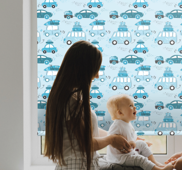 Blå biler mønster mørklægningsgardiner børn - TenStickers
