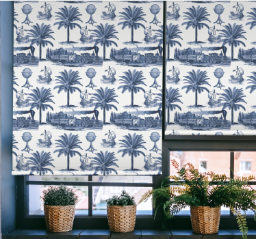 Blå palme scene vintage rullegardin - TenStickers
