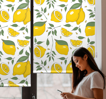 Citroner og flødeblomst tropisk mønster køkkenvinduesgardin - TenStickers