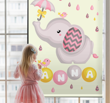 Elefant og fugl med paraply personlig rullgardin - TenStickers