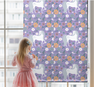 Lilla enhjørninger og blomster mørklægningsgardiner børn - TenStickers