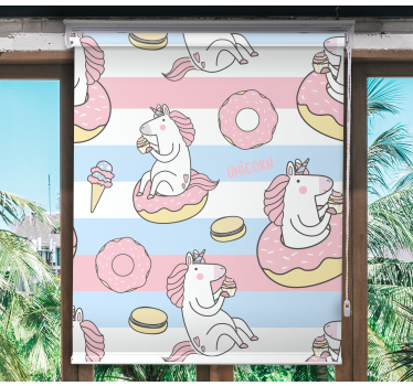 Enhjørninger og donuts rullegardin - TenStickers