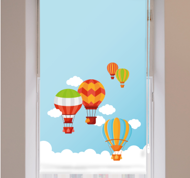 Farverige balloner, der flyver på himlen, rullgardin kunst - TenStickers