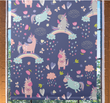 Farverige enhjørninger med regnbuemønster rullgardin kunst - TenStickers