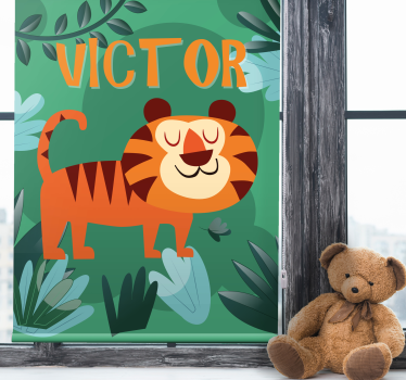Glad tiger med navn mørklægningsgardiner børn - TenStickers