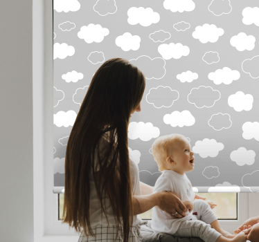 Grå baggrund med hvid tegneserie sky -rullegardin - TenStickers