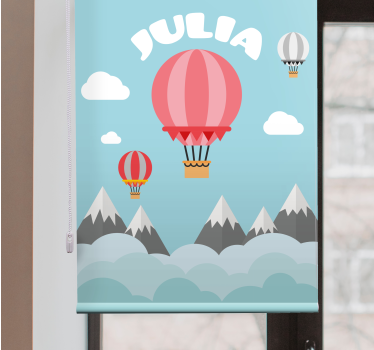 Grå og lyserøde bjerge og balloner rullgardin kunst - TenStickers