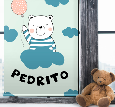 Hvid babybjørn på lyserød sky personaliseret rullgardin - TenStickers