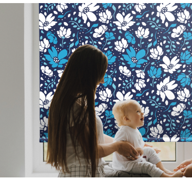 Hvide tusindfryd på blå baggrund blomster rullegardin - TenStickers