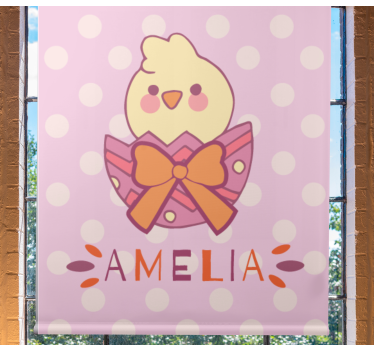 Baby chick med sløjfe og navn personlige rullegardiner - TenStickers
