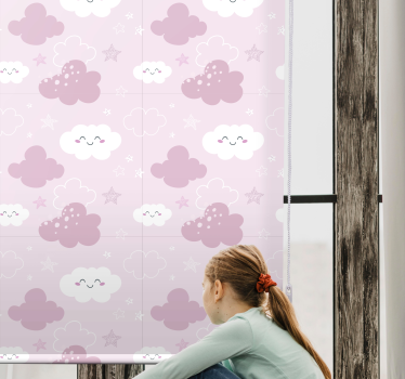 Lyserød baggrund med hvid glad sky rullegardin - TenStickers