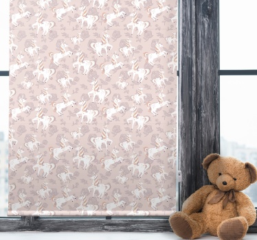Lyserød og høj enhjørning med blomster børn rullgardin - TenStickers