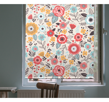 Malet farverigt mønster rullegardin med blomster - TenStickers