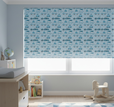 Mørklægningsgardiner børn blå bybiler nordisk stil - TenStickers