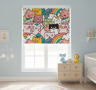 Mørklægningsgardiner børn katte doodle pastelfarver - TenStickers
