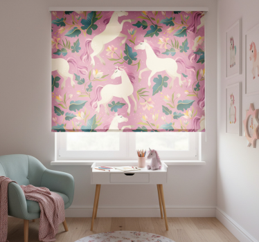Mørklægningsgardiner børn pink og blomster hestedesign - TenStickers