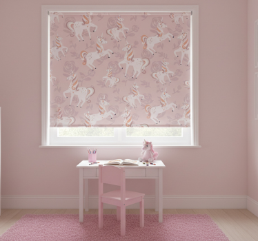 Mørklægningsgardiner børn pink og høj unicorn med blomster - TenStickers