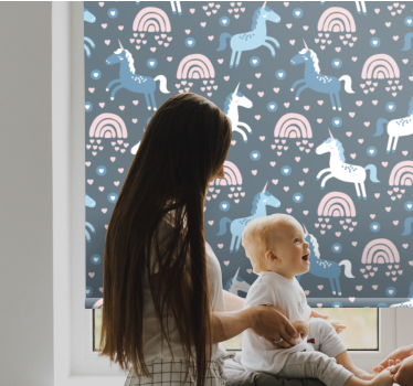 Blå enhjørninger og regnbuer mørklægningsgardiner børn - TenStickers