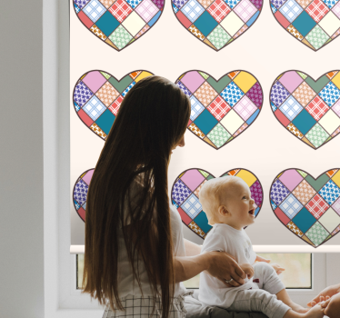 Patchwork farverige hjerte teksturer og mønstre rullgardin - TenStickers