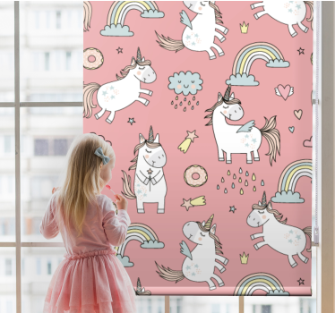 Søde enhjørninger og over pink rullgardin kunst - TenStickers