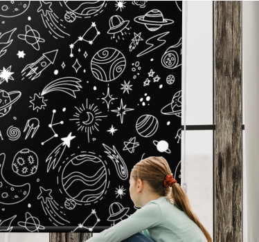 Sort og hvid kosmiske illustrationer børn rullgardin - TenStickers