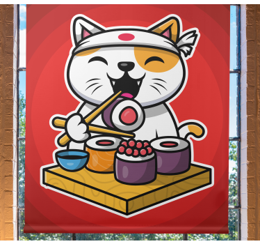 Sulten kat spiser sushi børn rullgardin - TenStickers