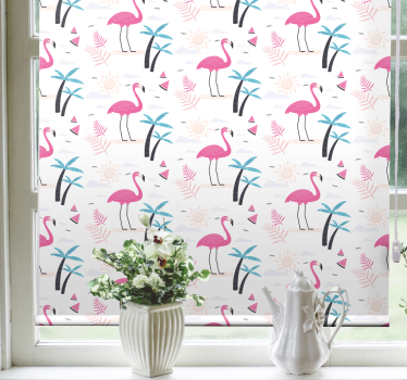 Tropisk lyserød flamingo dyr rullgardin - TenStickers