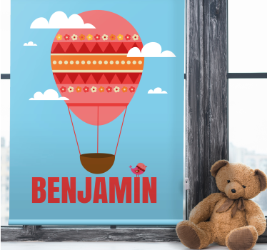 Varmluftballon med navn mørklægningsgardiner børn - TenStickers