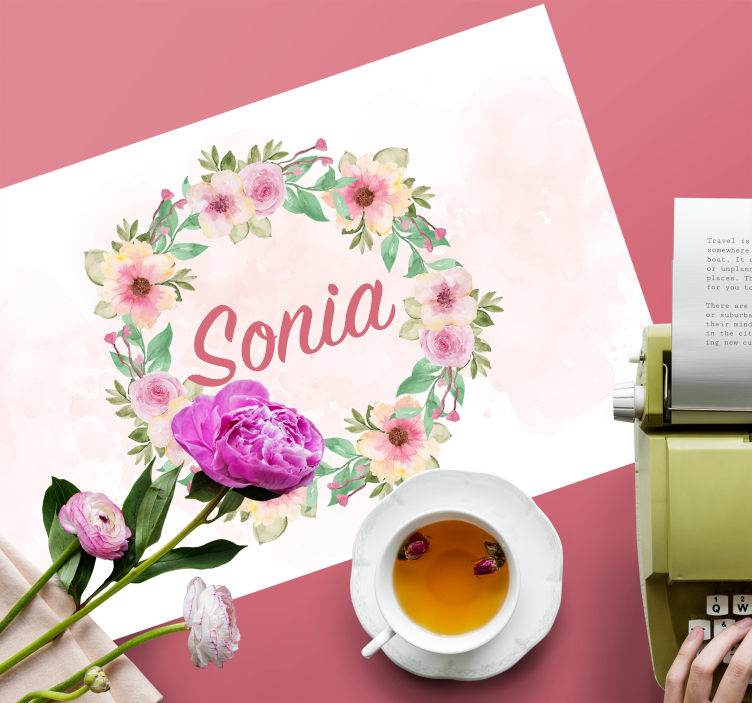 Akvarel blomster dækkeserviet med navn - TenStickers