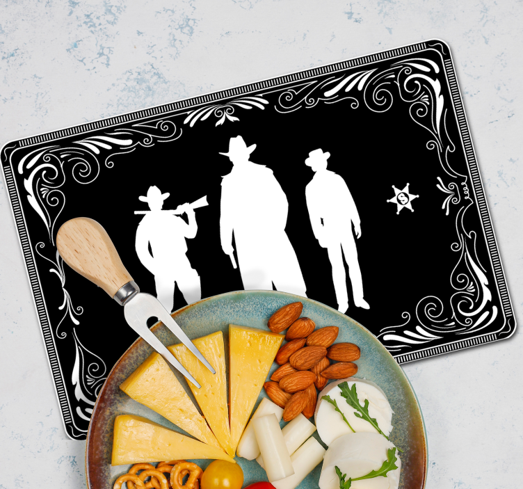 Cowboy og heste mønster sorte dækkeservietter - TenStickers