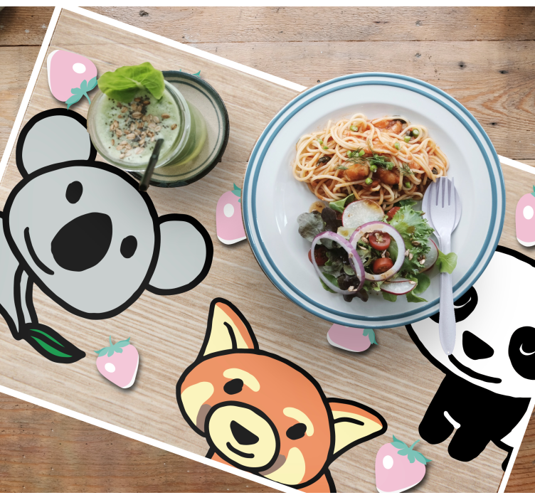 Glade panda venner hjerter børn dækkeservietter - TenStickers