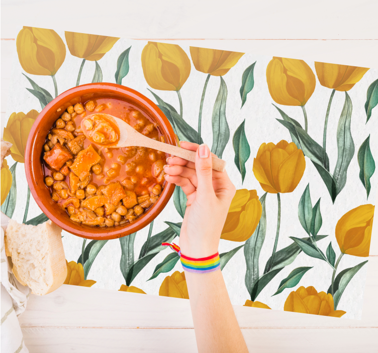 Gule tulipaner oliemaleri elegante dækkeservietter - TenStickers