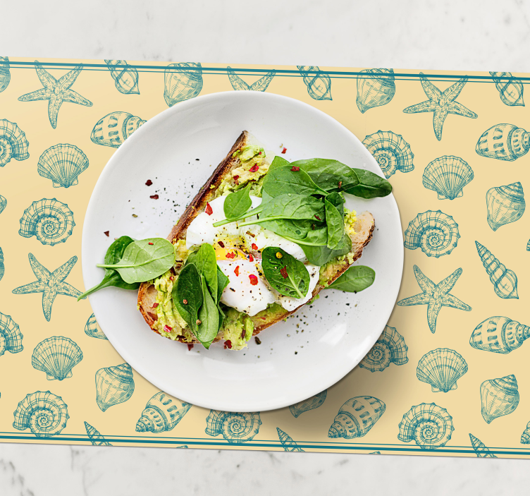 Hånd tegne muslingeskaller og søstjerne dækkeservietter - TenStickers