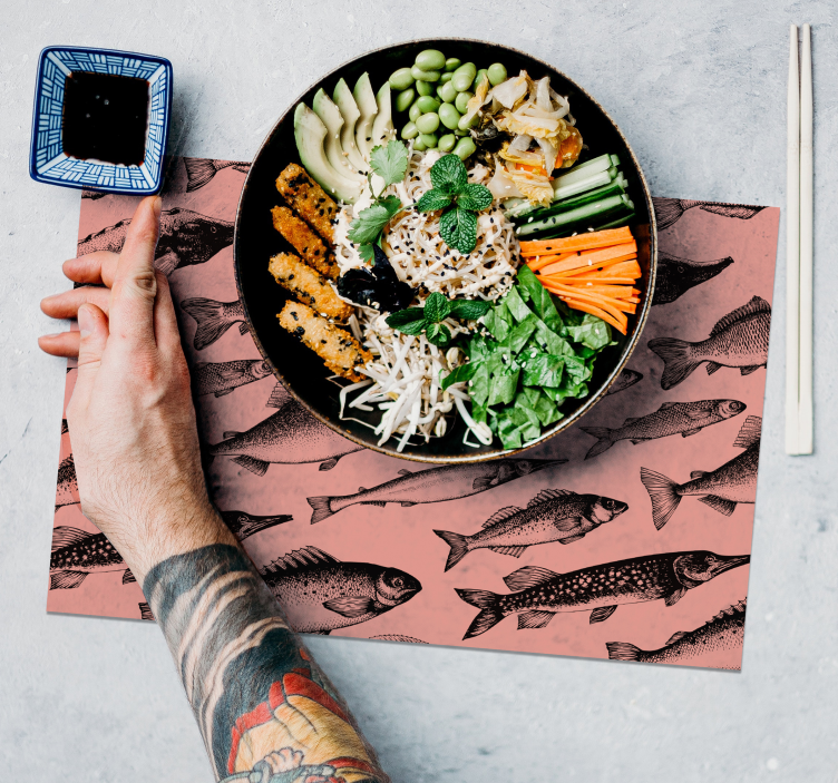 Håndtegnet fisk vinyl dækkeservietter - TenStickers